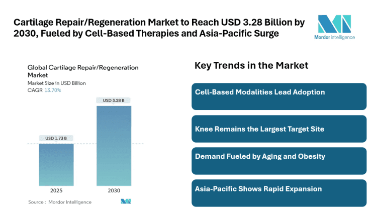 Cartilage Repair/Regeneration Market to Reach USD 3.28 Billion by 2030, Fueled by Cell-Based Therapies and Asia‑Pacific Surge