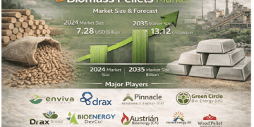 Biomass Pellets Market Projected to Grow  USD 7.681 billion in 2025 to USD 13.12 billion by 2035 | MRFR
