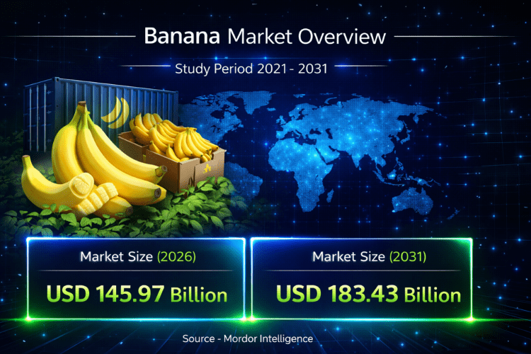 Banana Market Growth Trends: Market Size Expected at USD 145.97 Billion in 2026 with 4.63% CAGR Through 2031