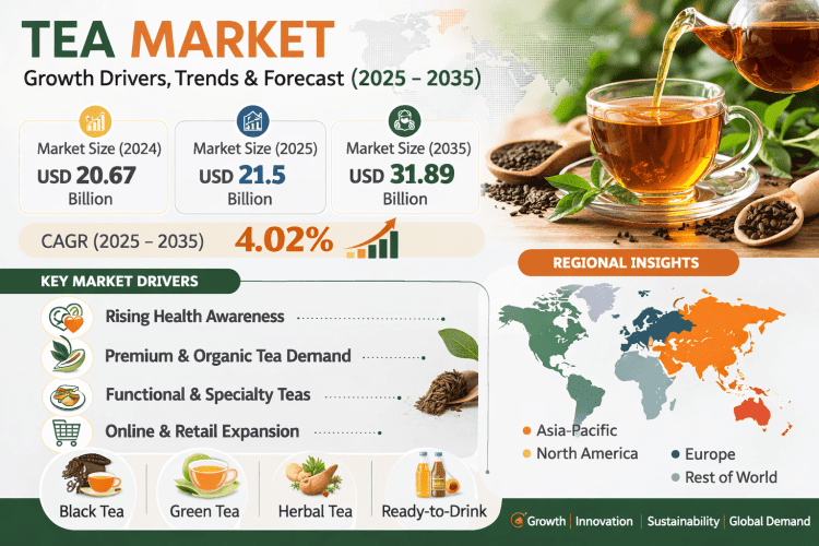 Tea Market Size to Reach USD 31.89 Billion by 2035 | Growth Drivers, Trends, and Industry Analysis